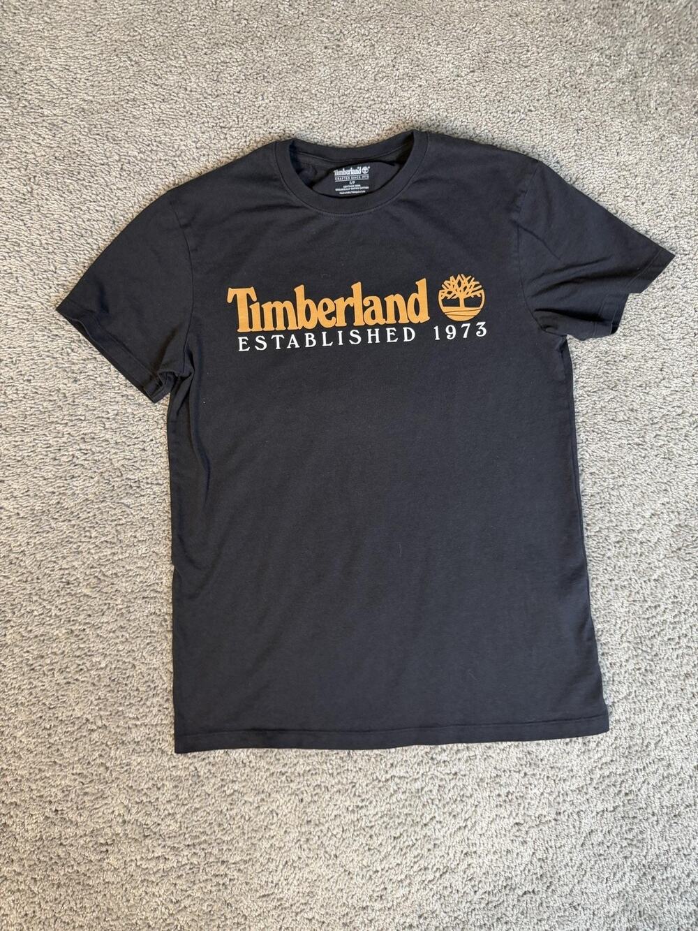 Timberland Shirt Mens S Black Timberland Logo Crew Neck Cotton Regular Fit
